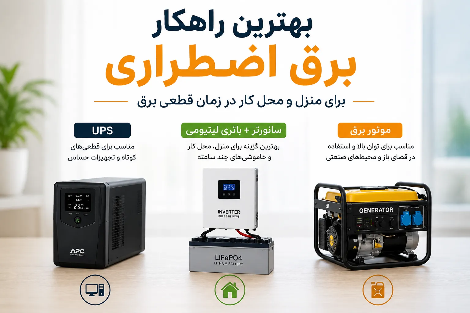 مقایسه انواع منبع تامین برق اضطراری برای منزل و محل کار